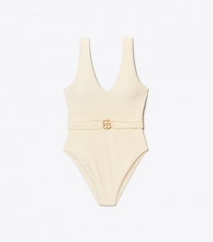 Tory Burch Miller Plunge One-piece Swimwear & Cover-Ups Dam | AXFTKYI-05