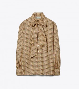 Tory Burch Printed Silk Bow Tops & Shirts Dam | AJVKLCB-87